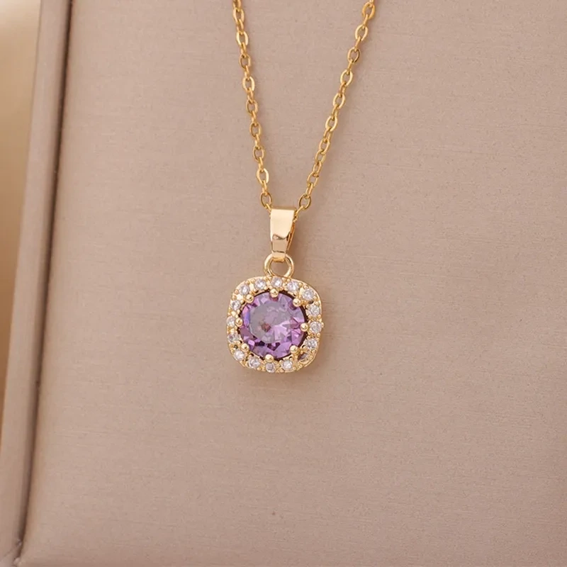 Simple Round Style Titanium Steel Gold Plated Pendant Necklace