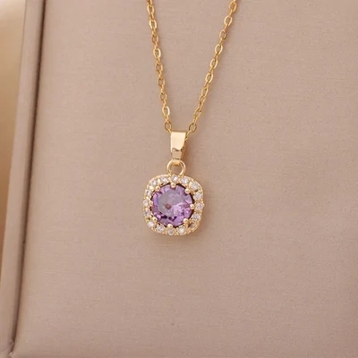 Simple Round Style Titanium Steel Gold Plated Pendant Necklace