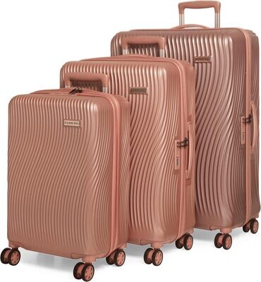 Packers Set of 3, Polycarbonate Luggage (Pink Rose Trolley Bag)