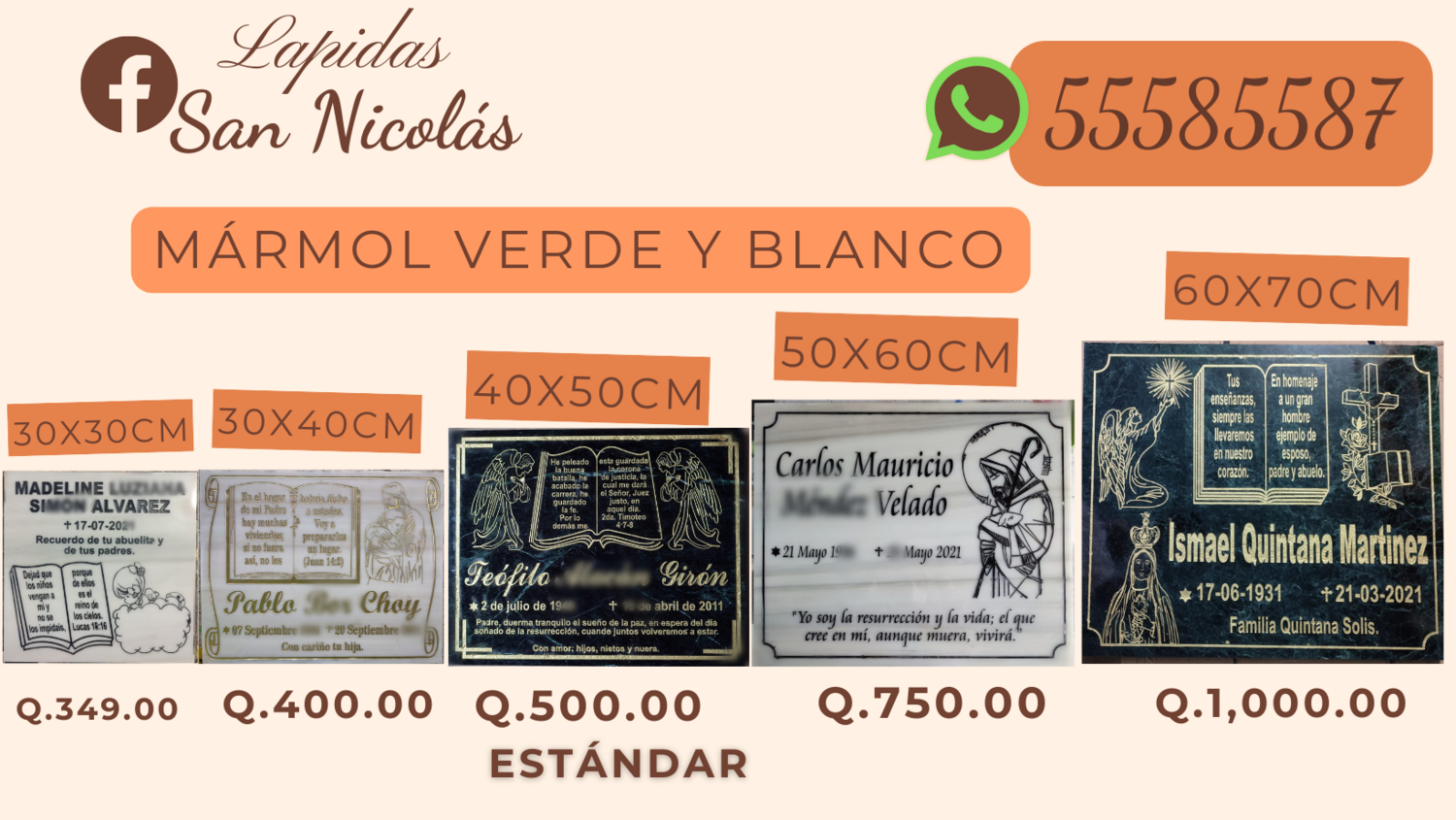 Lápidas de marmol verde y blanco