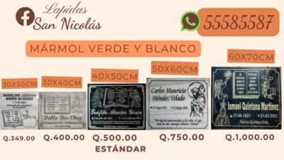 Lápidas de marmol verde y blanco