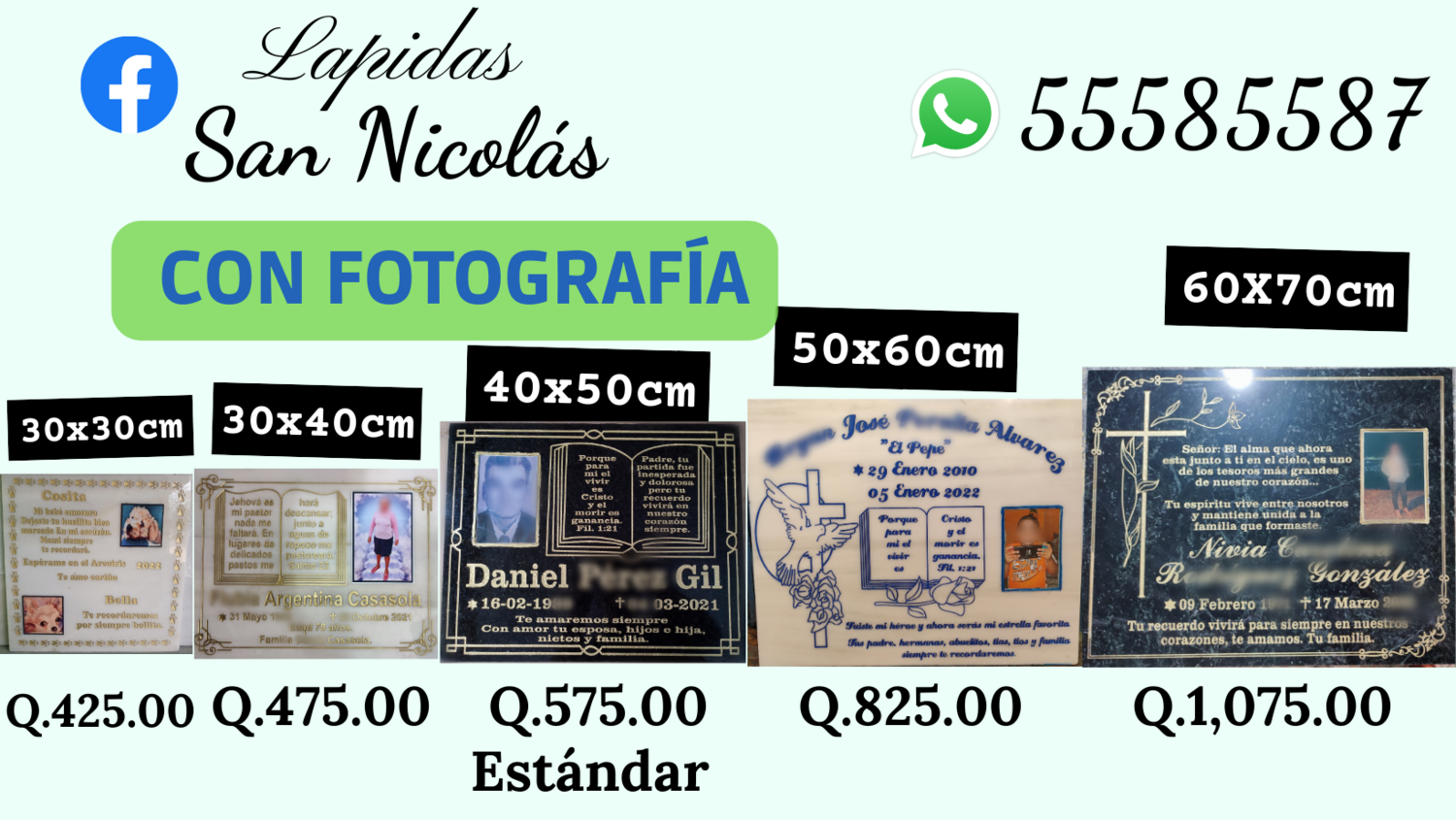 Lápidas con fotografía, marmol verde y blanco