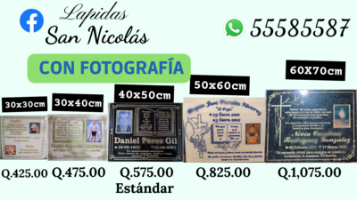 Lápidas con fotografía, marmol verde y blanco