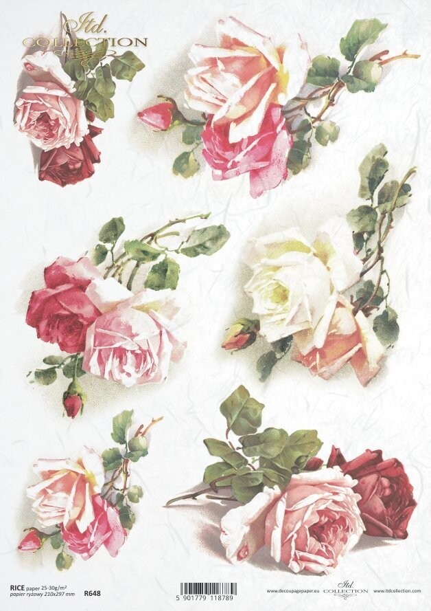 Produktfoto. Bunte Rosen Reißpapier A4 von ITD Collection
