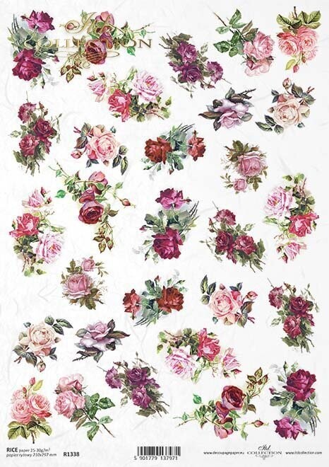 Produktfoto. Reispapier A4 Rosen klein