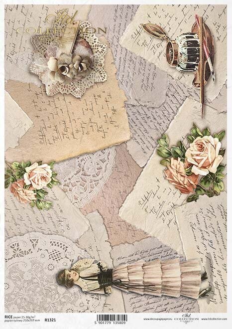 Briefe, Tintenfass, Dame, Spitzenservietten