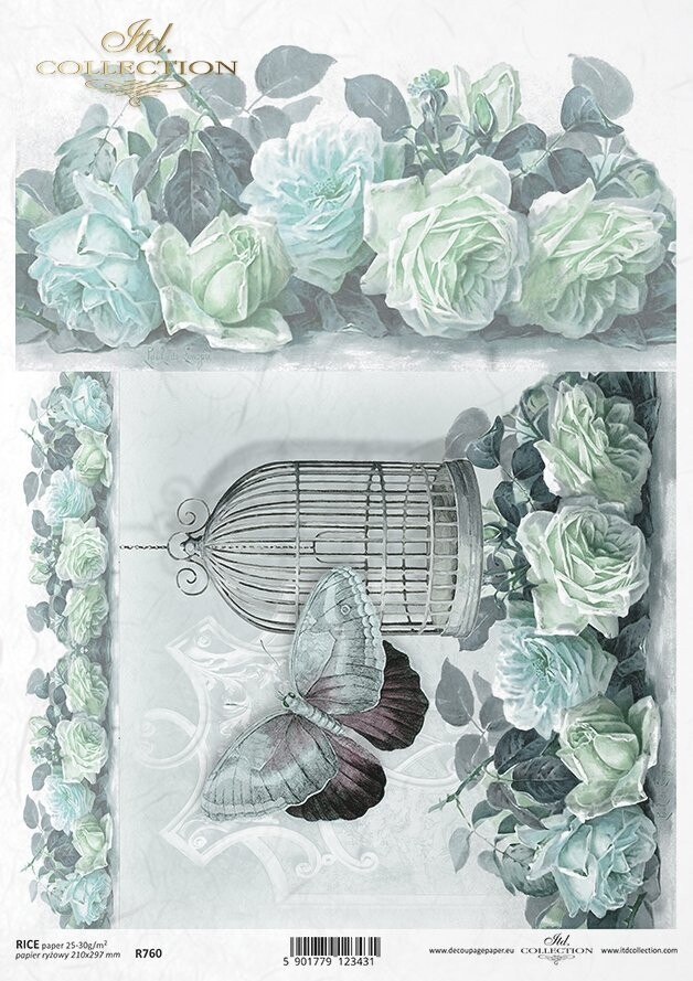 Vogelkäfig, Schmetterling, Rosen blau