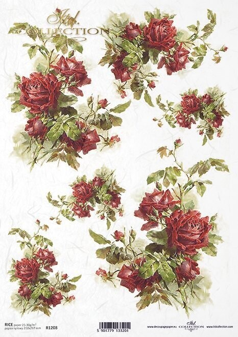 Produktfoto. Reispapier A4 .Rosen rot 
