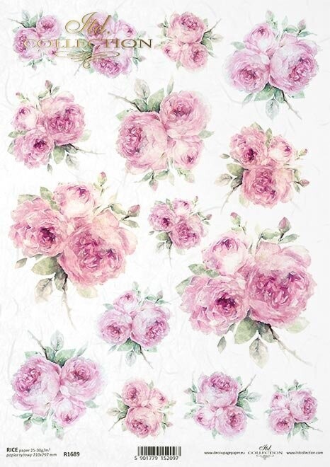 Produktfoto . Reispapier A4 von ITD Collektion .Rosen rosa 