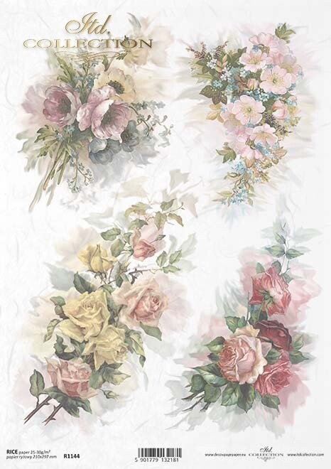 Produktfoto . Rosensträuße, Blumensträuße. Reispapier A4  von ITD Collection 