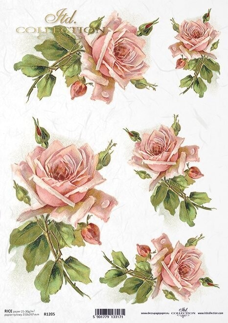 Produktfoto . Reispapier A4 von ITD Collection .Rosen rosa . 
