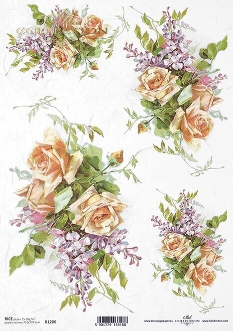 Produktfoto . Komposition mit rosen und Flieder . Reispapier A4 von ITD Collection.