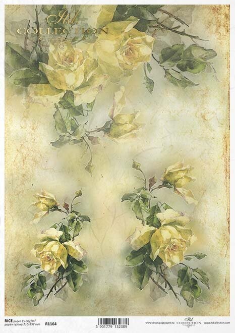 Produktfoto . Rosen gelb Reispapier A4 von ITD Collection.