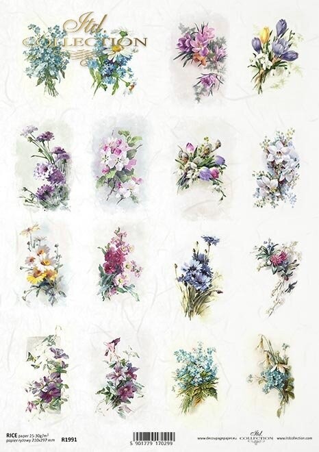 Frühlingsblumen , Feldblumen, kleine Blumensträße Reispapier A4 von Itd Collection