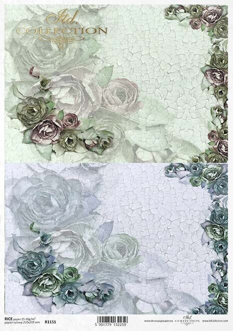Papierblumen, Risse,Hintergrund, blau/grün  Reispapier A4 von ITD Collection