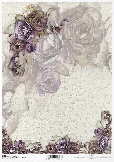 Papierblumen, Risse , grau/braun  Reispapier A4 von ITD Collection