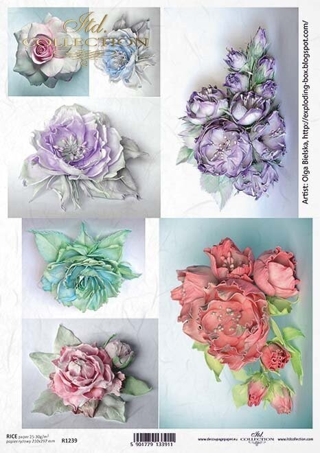 Papierblumen, bunt   Reispapier A4 von ITD Collection