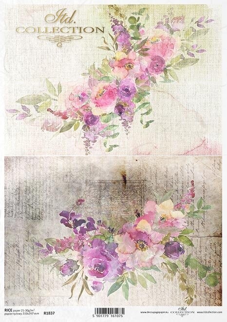 Blumen-Motiv, Schrift, Struktur Reispapier A4 von ITD Collection 