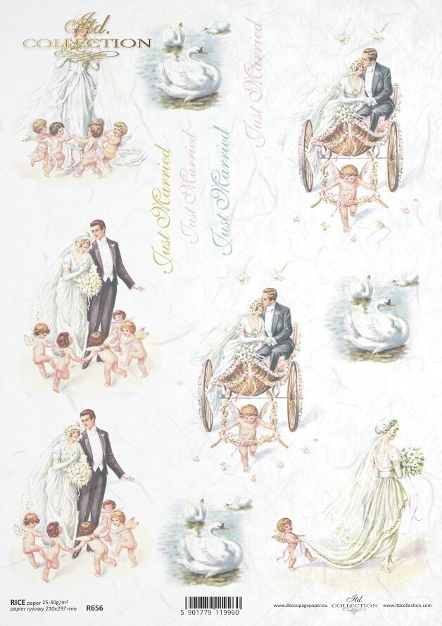 Hochzeit, Frischvermählte,Engelchen, Schwäne  Reispapier A4 von ITD Collection