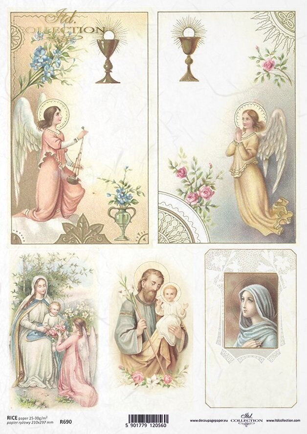 Heilige Maria mit Christkind, Heiliger Joseph mit Christkind  Reispapier A4 von ITD Collection