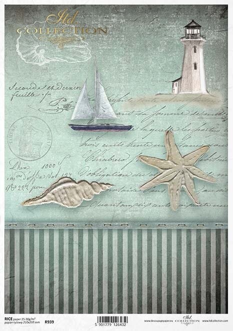 Muscheln,Schiff, Leuchtturm Reispapier A4 von ITD Collection