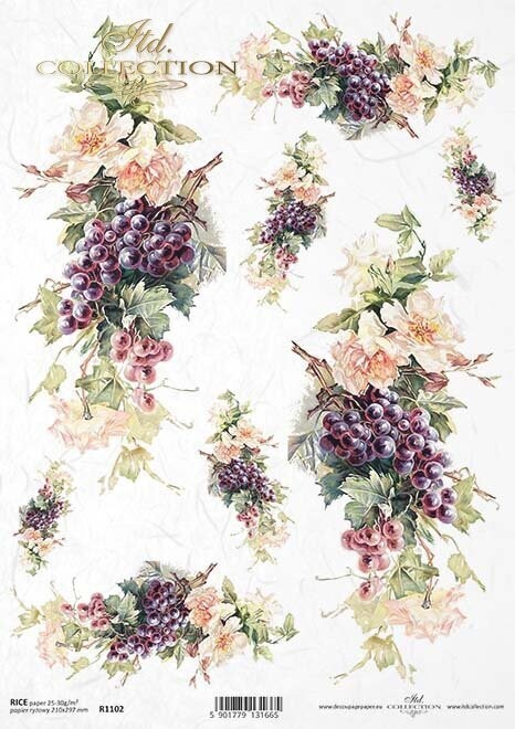 Trauben, Rosen  Reispapier A4 von ITD Collection 