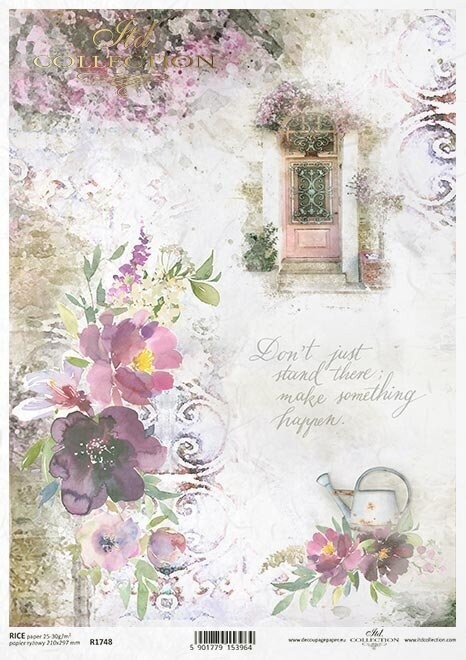 Tür, Blumen, Spruch Reispapier A4 von ITD Collection