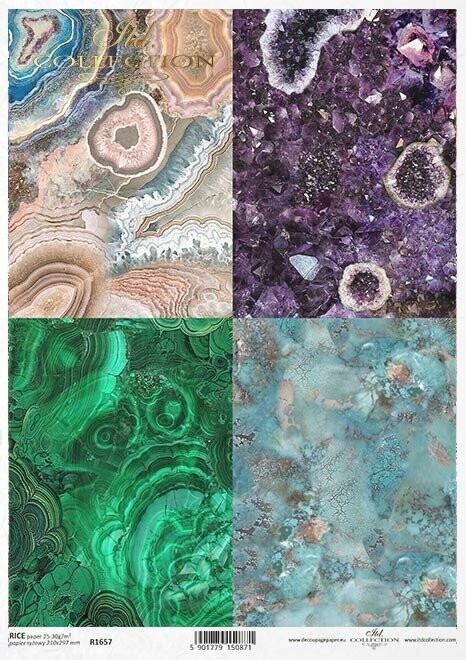 Achat, Amethyst, Malachit, Türkis Reispapier A4 von ITD Collection  