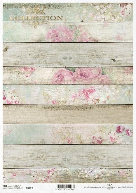 Bretter mit Rosen Shabby Chic Reispapier A4 von ITD Collection