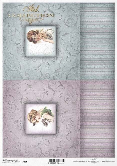 Hintergrund, 2 &quot; Fenster &quot; mit Mädchen und Frau Reispapier A4 von ITD Collection