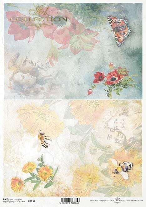 Aquarell, Schmetterling,Bienen, Pflanzen,Blumen,Liebespaar  Reispapier A4 von ITD Collection