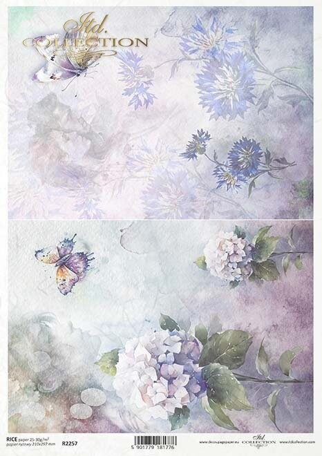 Aquarell,Schmetterlinge,Pflanzen,Blumen,Liebespaar  Reispapier A4 von ITD Collection 