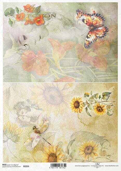 Aquarell, Schmetterling,Libelle,Pflanzen ,Blumen Liebespaar  Reispapier A4 von ITD Collection