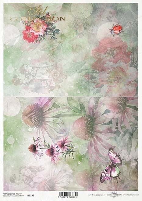 Aquarell, Schmetterling, Marienkäfer, Pflanzen, Liebespaar  Reispapier A4 von ITD Collection