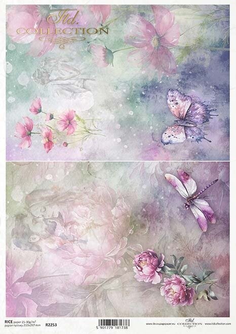 Aquarell, Schmetterling, Libelle,Pflanzen, Liebespaar   Reispapier A4 von ITD Collection