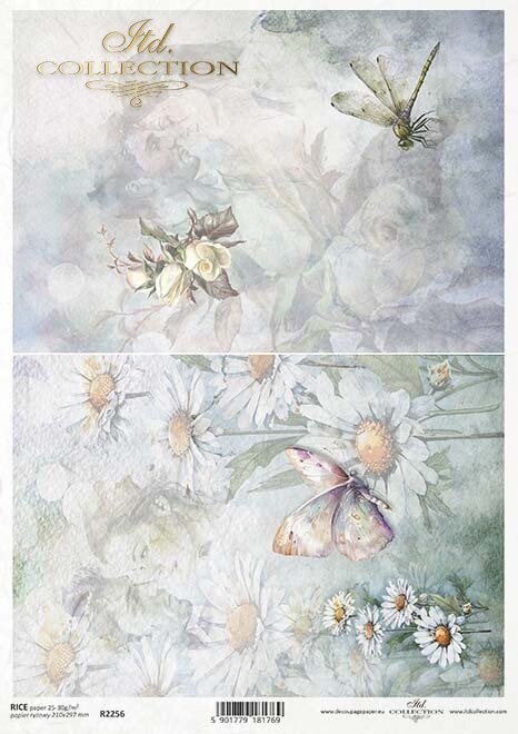 Aquarell, Schmetterling, Liebelle, Pflanzen, Blumen,Liebespaar  Reispapier A4 von ITD Collection 