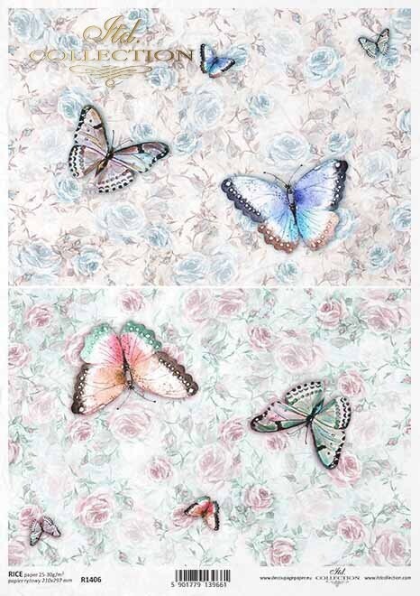 Schmetterlinge, Hintergrund, Blumenmotiv  Reispapier A4 von ITD Collection  