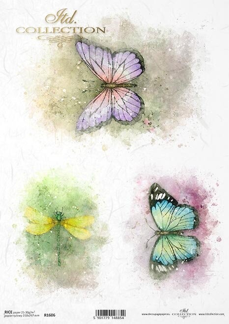 Aquarell ,Schmetterlinge, Liebelle Reispapier A4 von ITD Collection