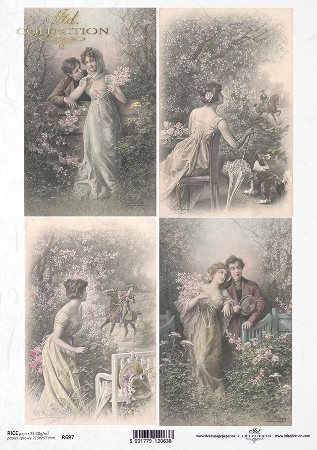 Verliebtes Paar, Garten 4 Bilder Reispapier A4 von ITD Collection 