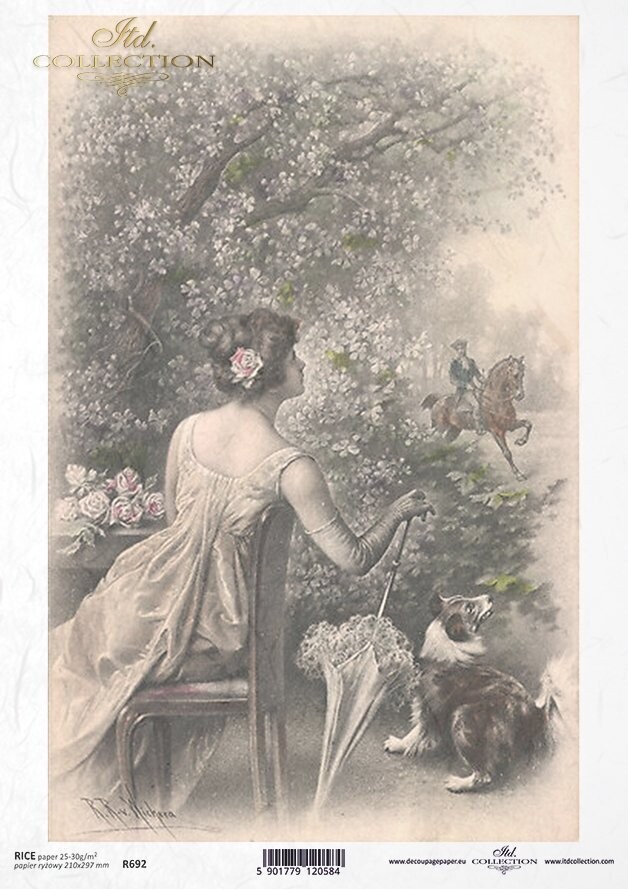 Verliebtes Paar, Garten, Pferd, Hund Reispapier A4 von ITD Collection