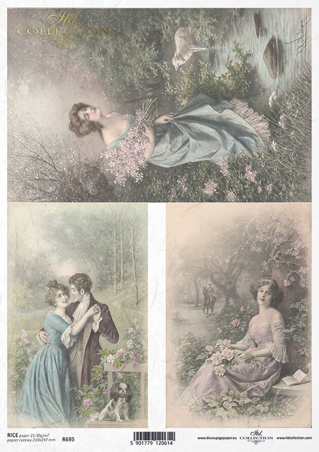 Verliebtes Paar , Garten, 3 Bilder Reispapier A4 von ITD Collection
