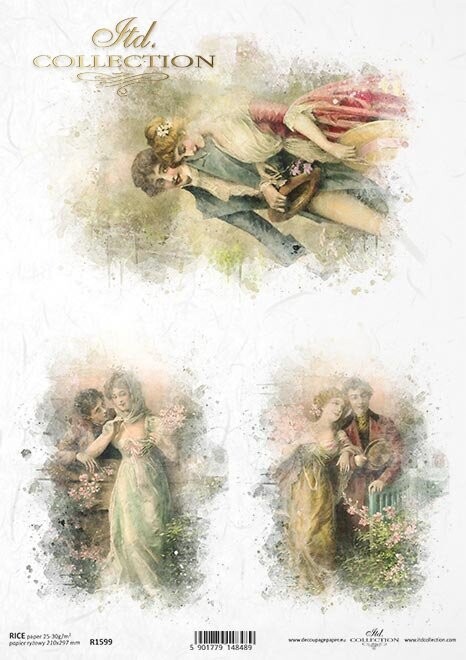 Aquarell ,verlibtes Paar, romantisches Treffen 3 Bilder Reispapier A4 von ITD Collection
