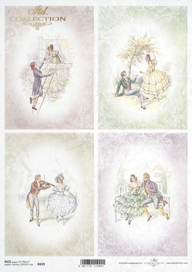 Romantik , verliebtes Paar , 4 Bilder Reispapier A4 von ITD Collection