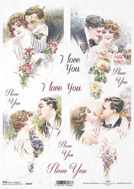 Verliebtes Paar, &quot; I love you&quot; Reispapier A4 von ITD Collection