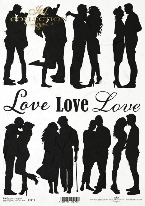
Verliebtes Paar, Kuss, &quot; Love&quot; ,Schwarz-weiß  Reispapier A4 von ITD Collection
