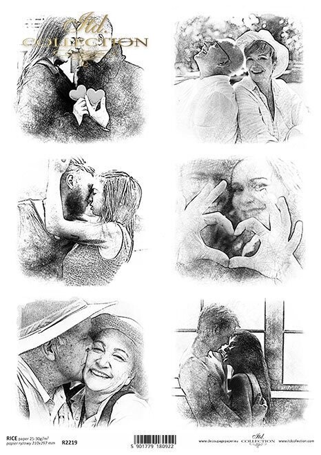 &quot;Liebe kennt kein Alter&quot; 6 schwarz-weiß Bilder Reispapier A4 von ITD Collection