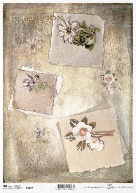 Produktfoto. Alte Briefe Papierkarten mit Blumen