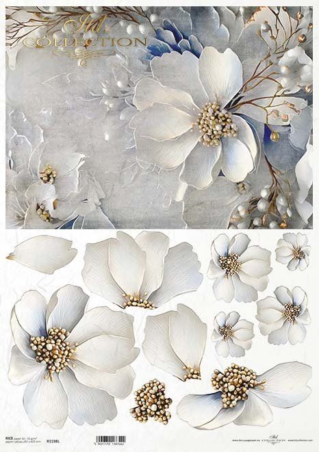 Blumen 3D Effekt ,Winterblumen , große Blumen. Reispapier A3 von ITD Collection