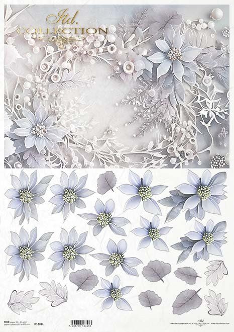 Blumen 3D  Winterblumenkranz Reispapier A3 von ITD Collection