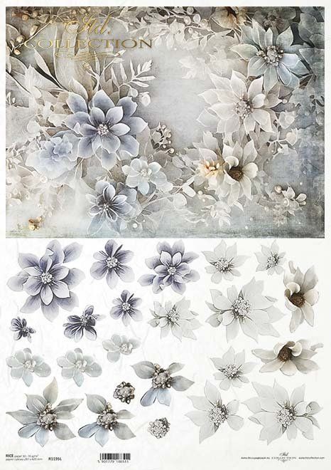 Blumen 3D  Winterblumenkranz Reispapier A3 von ITD Collection